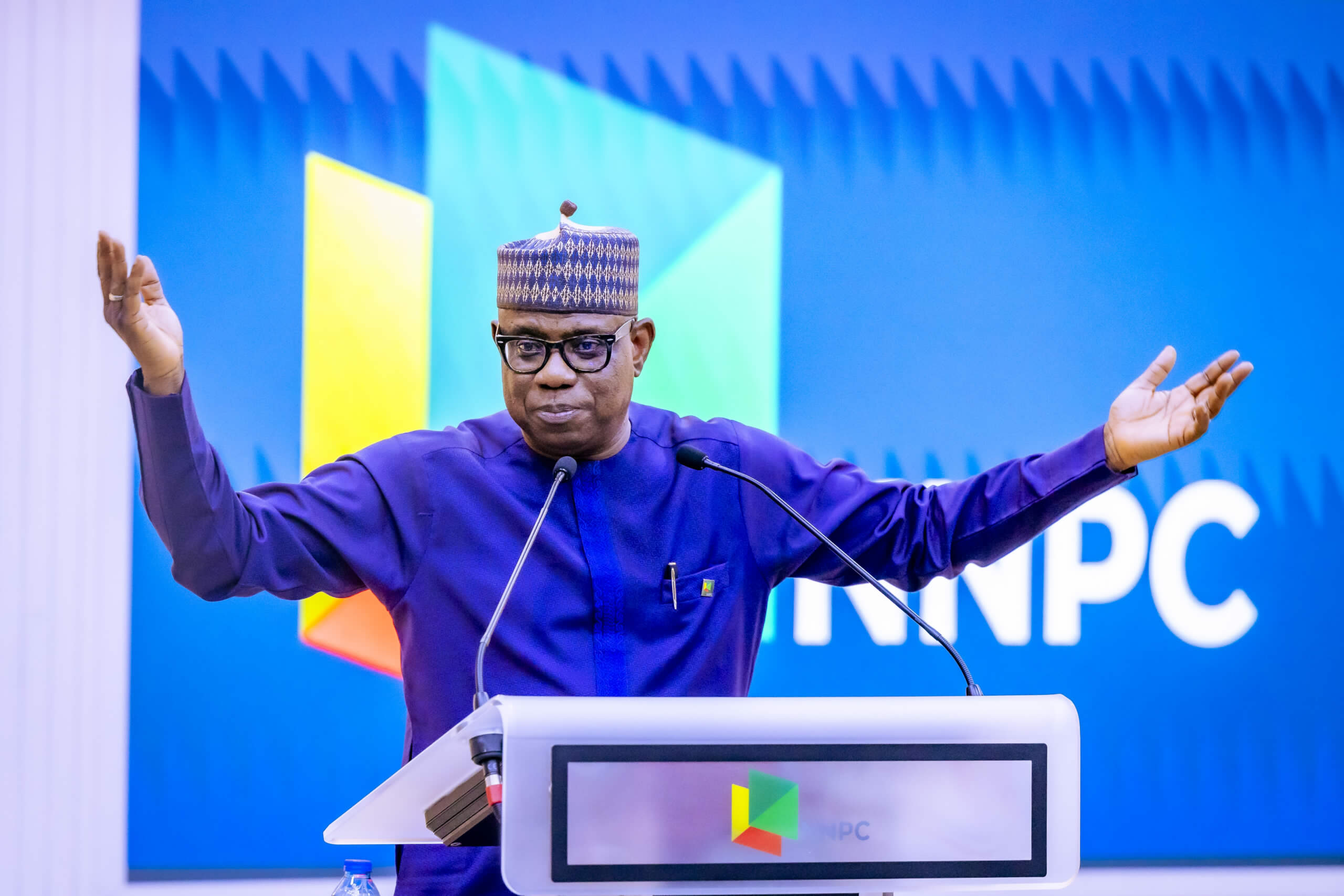 Caption: NNPC Group Chief Executive Officer Bashir Bayo Ojulari speaking at an NNPC event in Abuja.