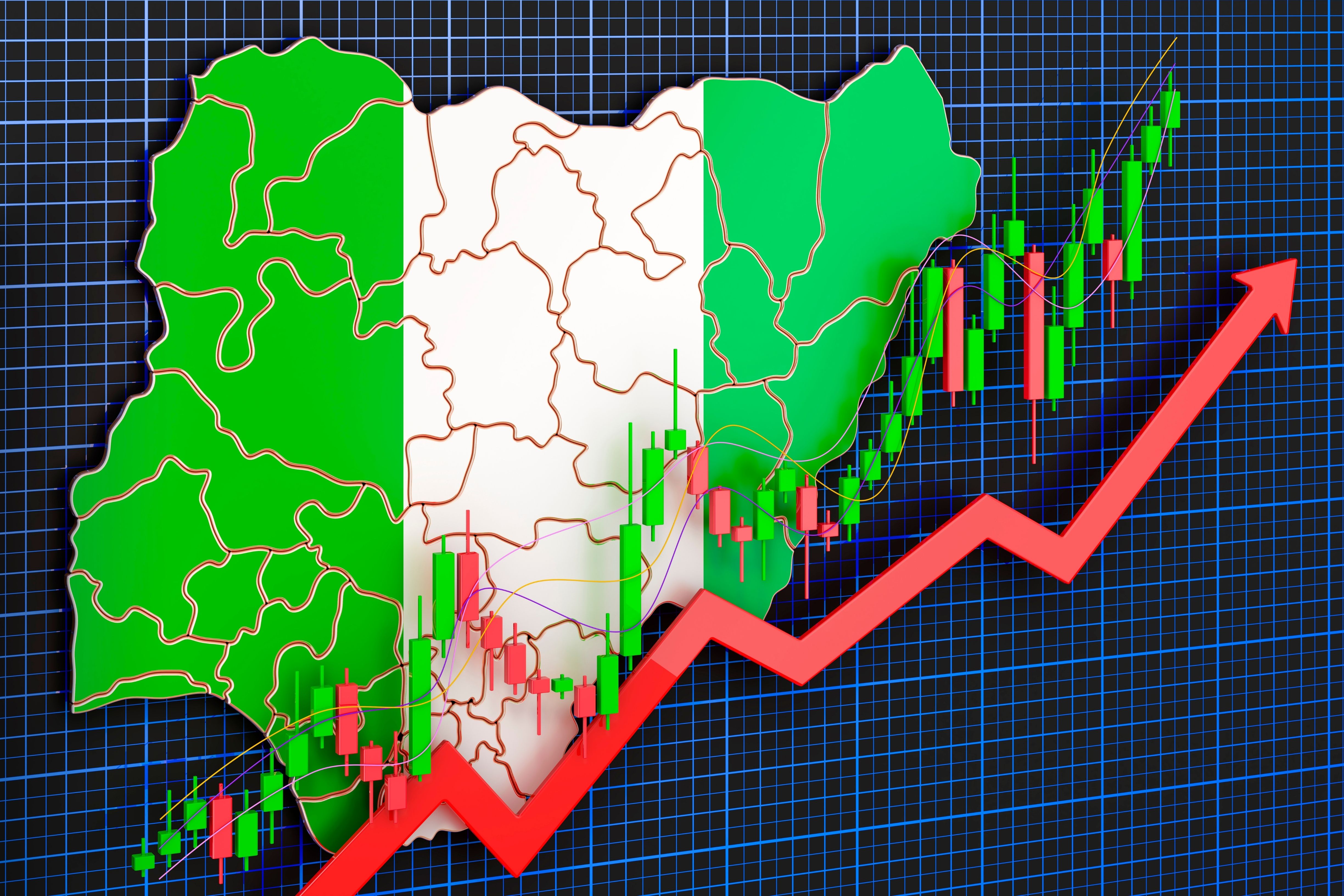 Nigerian Map and Forex arrows and lines