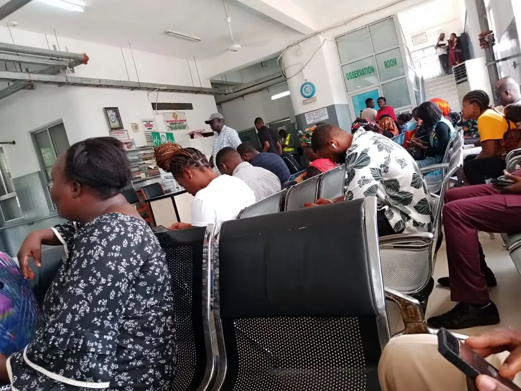 Waiting patients in the hospital waiting hall