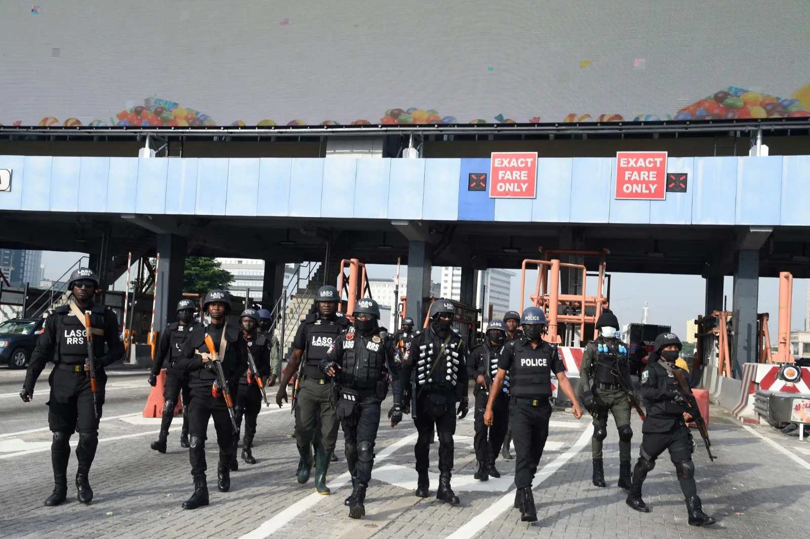 Police officers at Lekki Toll Gate during the 2021 #EndSARS anniversary. Pius Utomi Ekpei/AFP.